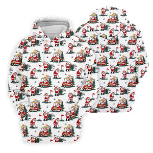 Santa Golf Cart Pattern Christmas Golf Shirt, Golf Shirts For Women, Womens Golf Tops