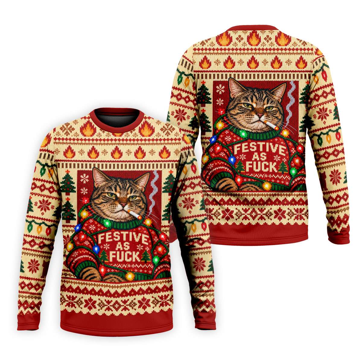 Red Festive As F*ck Cat Christmas Golf Shirt, Mens Golf Clothing, Golf Gifts For Men