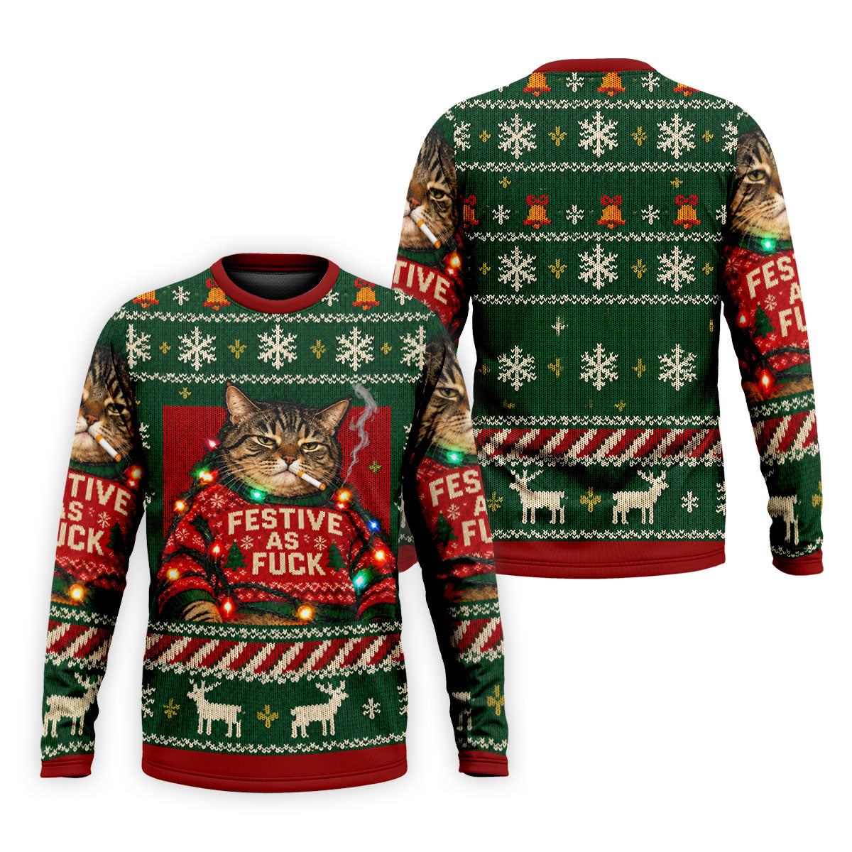 Green Festive As F*ck Cat Christmas Golf Shirt, Mens Golf Shirts, Mens Golf Apparel