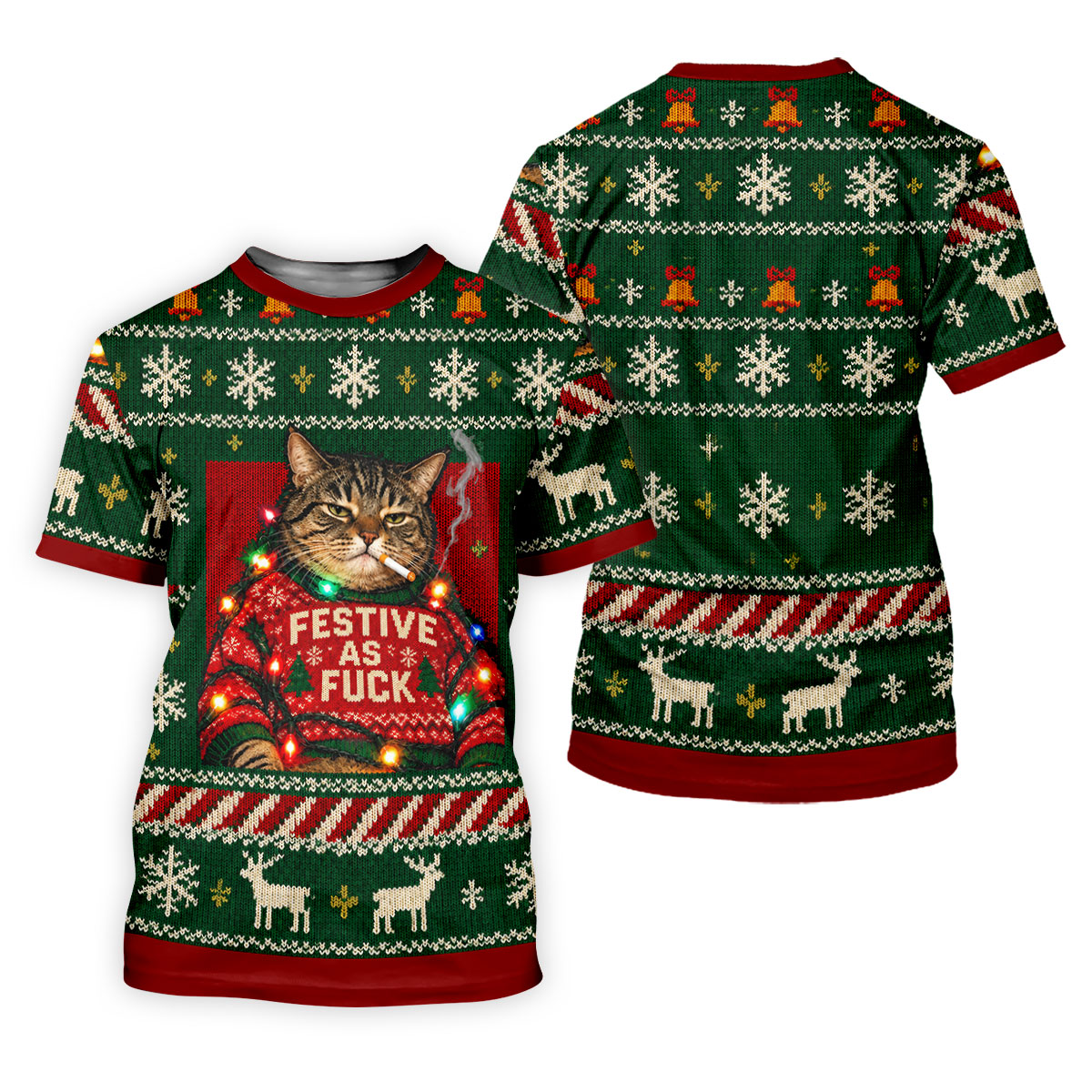 Green Festive As F*ck Cat Christmas Golf Shirt, Mens Golf Shirts, Mens Golf Apparel