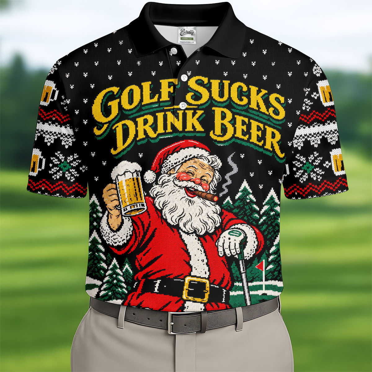 Golf Sucks Drink Beer Santa Christmas Golf Shirt, Mens Golf Polo, Golf Shirts For Men