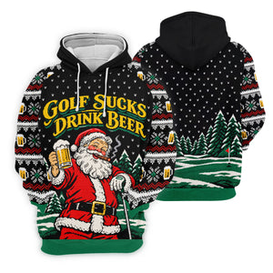 Golf Sucks Drink Beer Santa Christmas Golf Shirt, Mens Golf Polo, Golf Shirts For Men