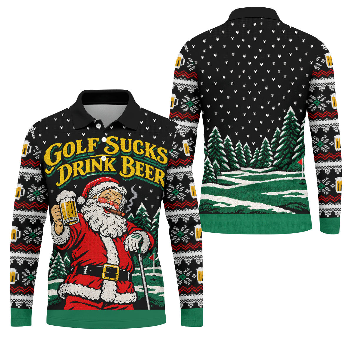 Golf Sucks Drink Beer Santa Christmas Golf Shirt, Mens Golf Polo, Golf Shirts For Men