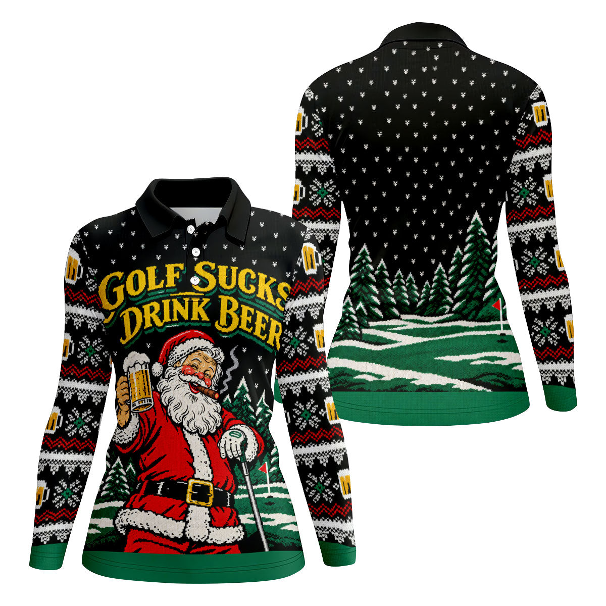 Golf Sucks Drink Beer Santa Christmas Golf Shirt, Womens Golf Tops, Ladies Golf Tops