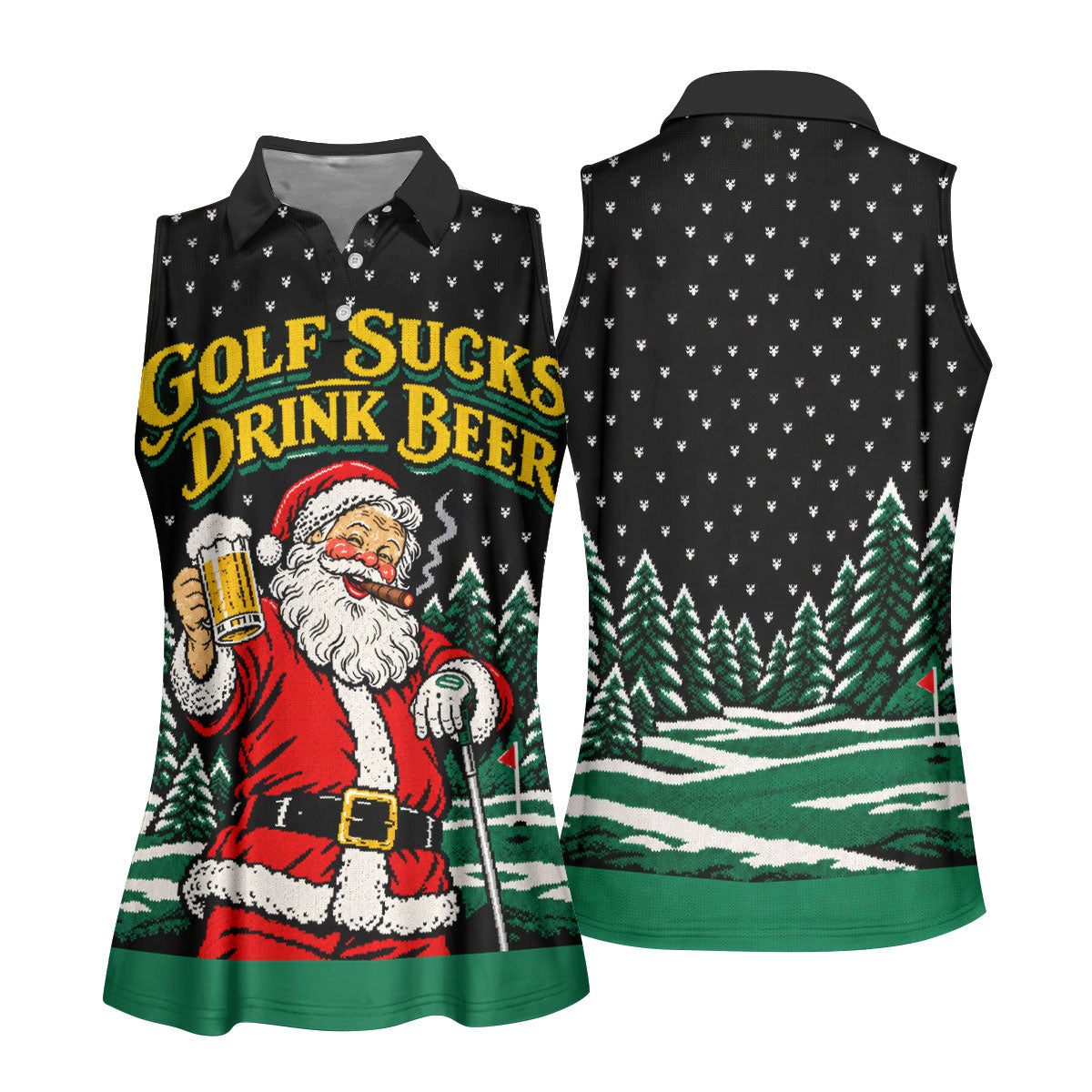 Golf Sucks Drink Beer Santa Christmas Golf Shirt, Womens Golf Tops, Ladies Golf Tops