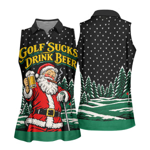 Golf Sucks Drink Beer Santa Christmas Golf Shirt, Womens Golf Tops, Ladies Golf Tops