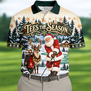 Tees The Season Santa Christmas Golf Shirt, Mens Golf Apparel, Golf Gifts For Men