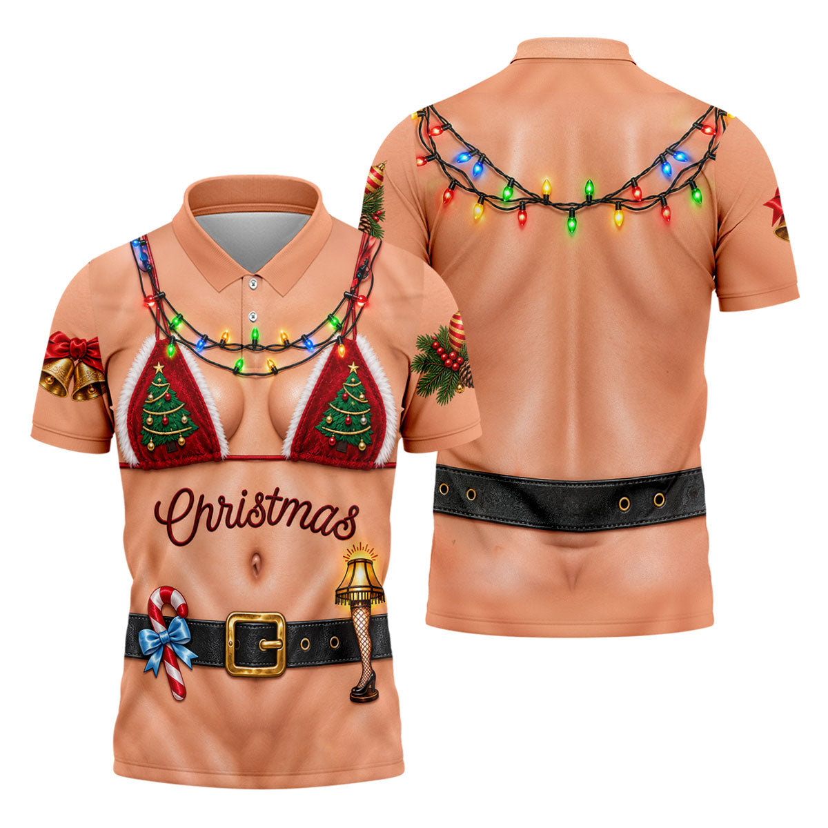 Xmas Tree Bikini Lights Christmas Golf Shirt, Mens Golf Clothing, Mens Golf Shirts