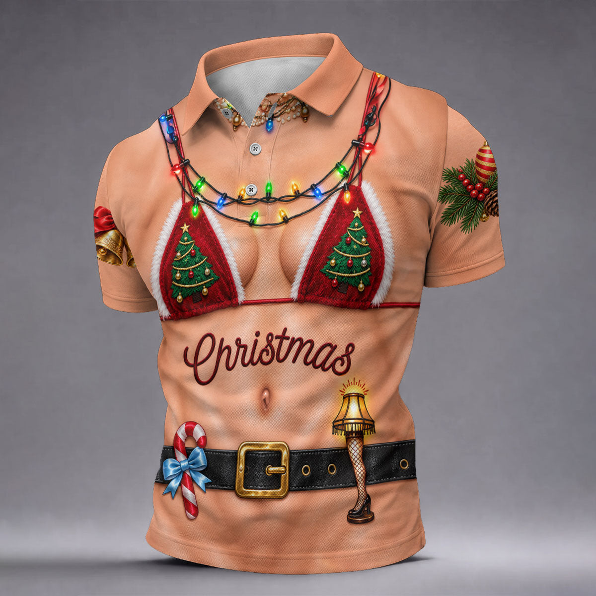 Xmas Tree Bikini Lights Christmas Golf Shirt, Mens Golf Clothing, Mens Golf Shirts