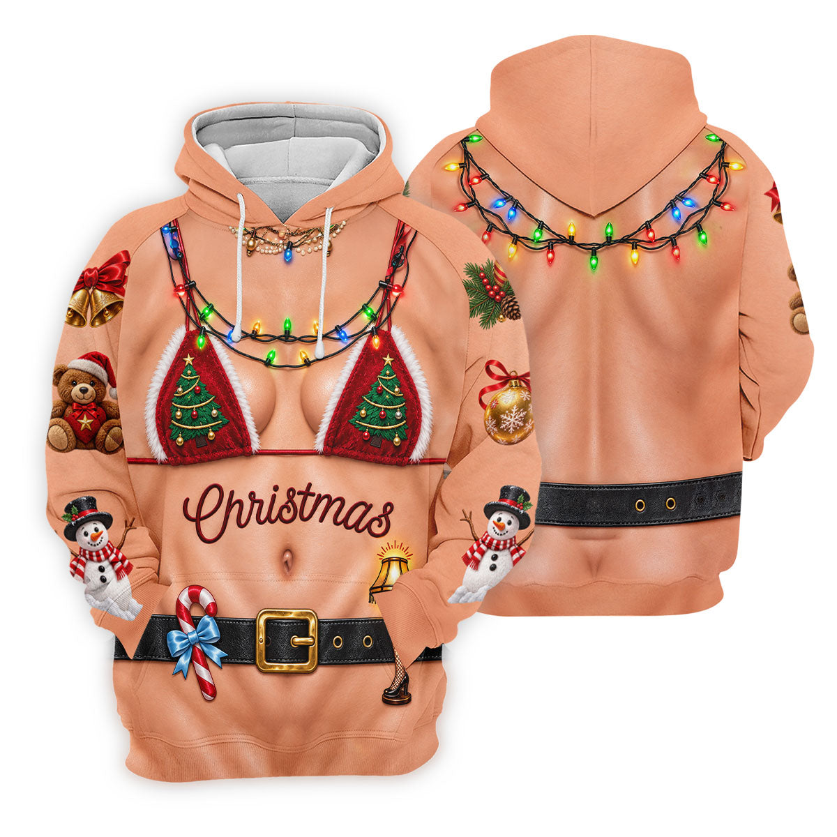 Xmas Tree Bikini Lights Christmas Golf Shirt, Ladies Golf Tops, Womens Golf Shirts