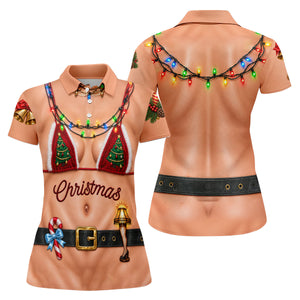 Xmas Tree Bikini Lights Christmas Golf Shirt, Ladies Golf Tops, Womens Golf Shirts