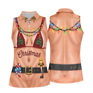 Xmas Tree Bikini Lights Christmas Golf Shirt, Ladies Golf Tops, Womens Golf Shirts