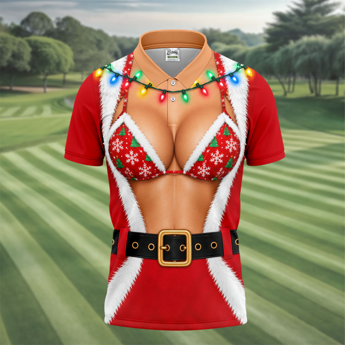 Santa Coat Bikini Lights Christmas Golf Shirt, Golf Polo For Men, Mens Golf Clothing