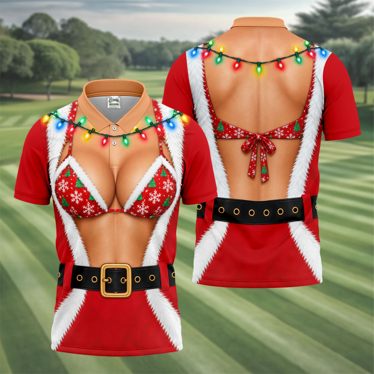Santa Coat Bikini Lights Christmas Golf Shirt, Golf Polo For Men, Mens Golf Clothing