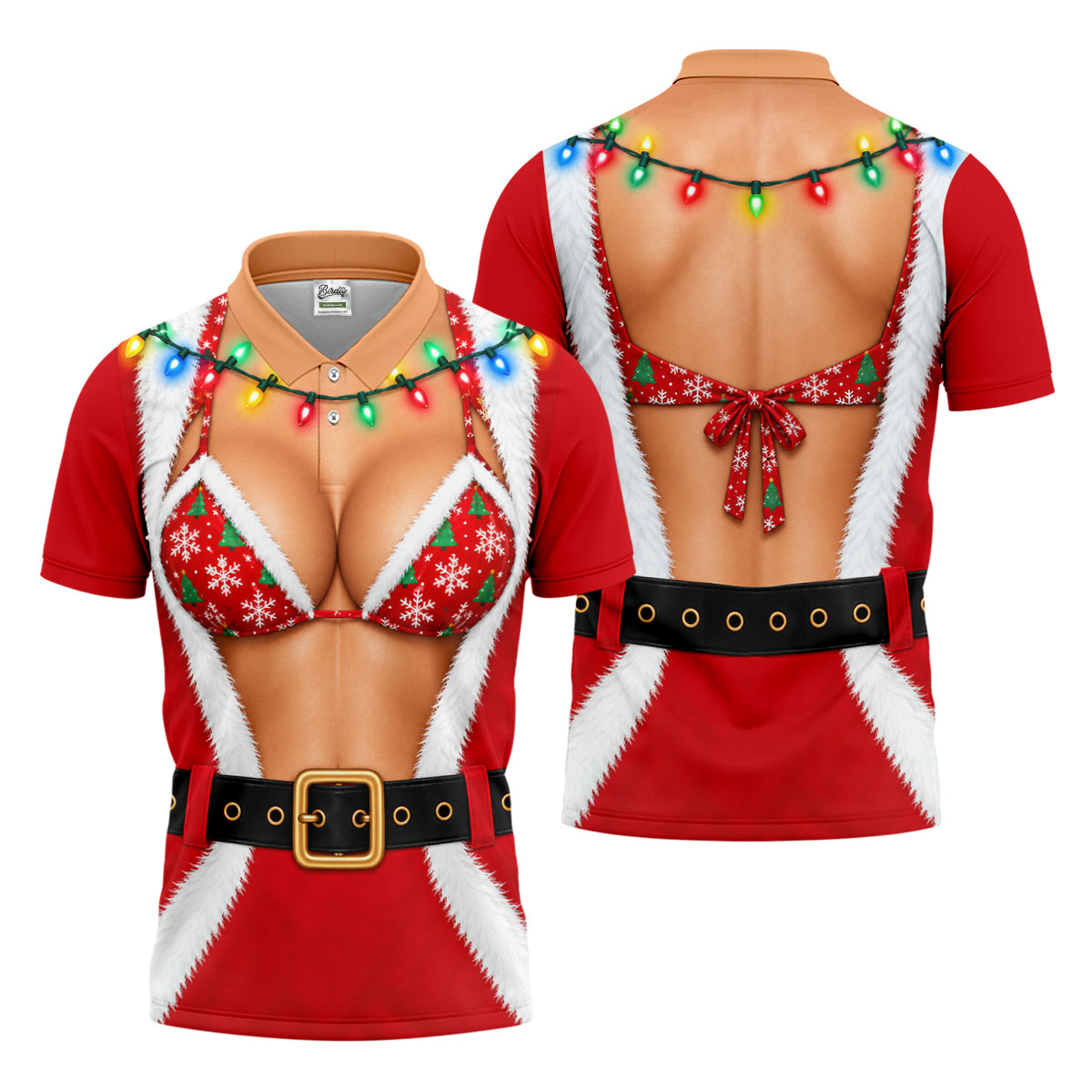 Santa Coat Bikini Lights Christmas Golf Shirt, Golf Polo For Men, Mens Golf Clothing