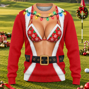 Santa Coat Bikini Ugly Christmas Sweater, Christmas Sweater Gift, Golf Lover Gifts