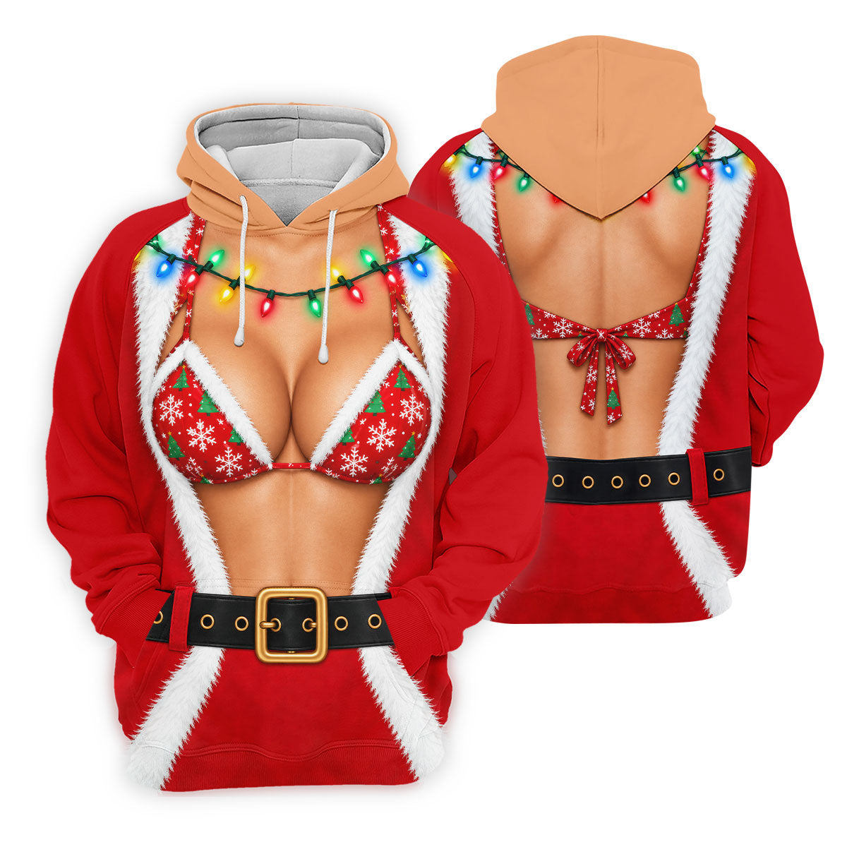 Santa Coat Bikini Lights Christmas Golf Shirt, Ladies Golf Tops, Womens Golf Apparel