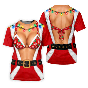 Santa Coat Bikini Lights Christmas Golf Shirt, Ladies Golf Tops, Womens Golf Apparel