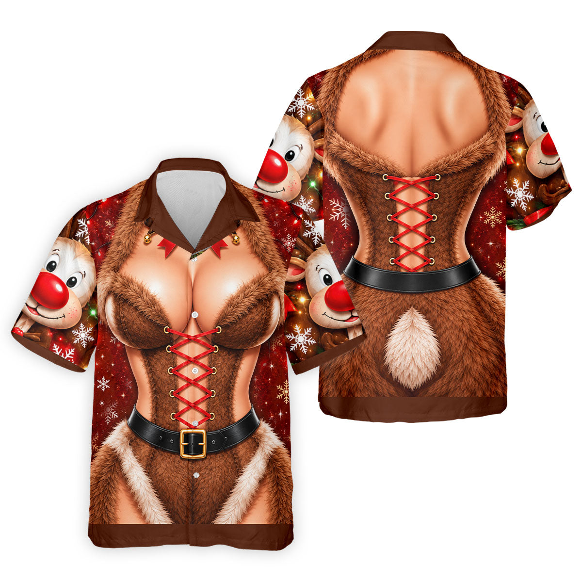 Reindeer Fur Lace Corset Christmas Golf Shirt, Golf Shirts For Men, Mens Golf Polo
