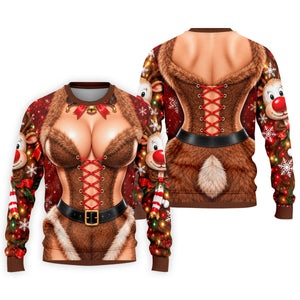 Reindeer Fur Lace Corset Christmas Golf Shirt, Golf Shirts For Men, Mens Golf Polo
