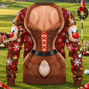 Reindeer Fur Corset Ugly Christmas Sweater, Funny Holiday Sweater, Funny Xmas Gift