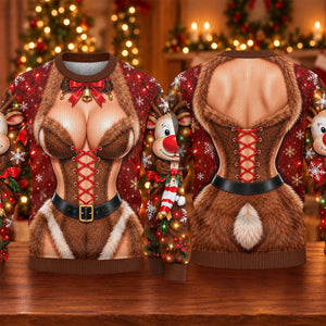 Reindeer Fur Corset Ugly Christmas Sweater, Funny Holiday Sweater, Funny Xmas Gift