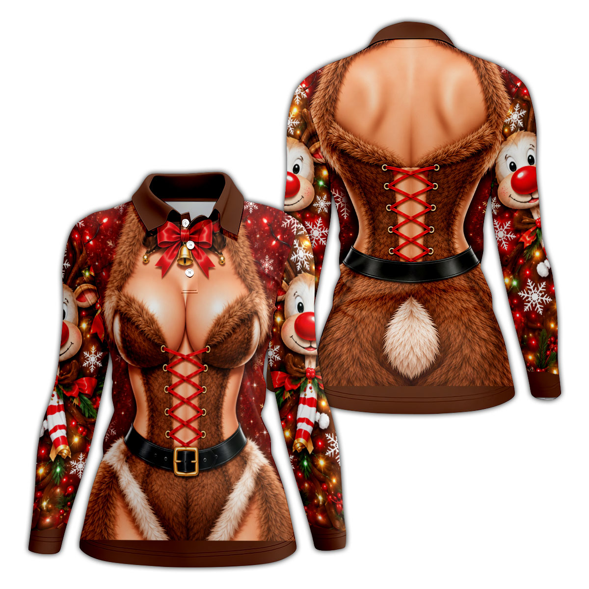 Reindeer Fur Corset Christmas Golf Shirt, Golf Gifts For Women, Womens Golf Apparel