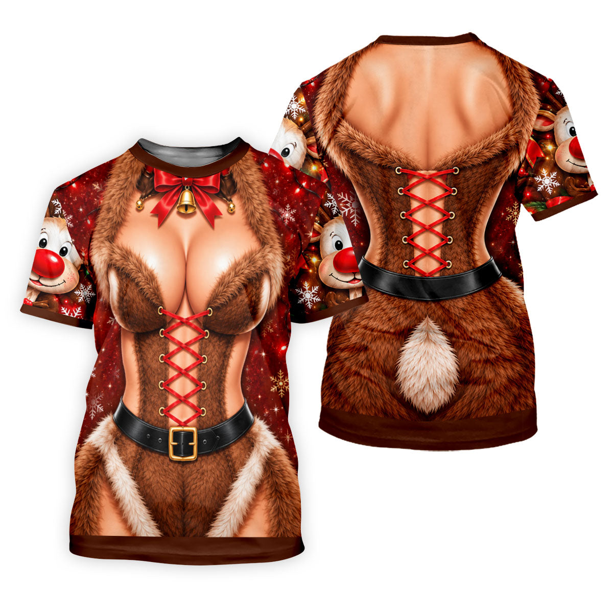 Reindeer Fur Corset Christmas Golf Shirt, Golf Gifts For Women, Womens Golf Apparel