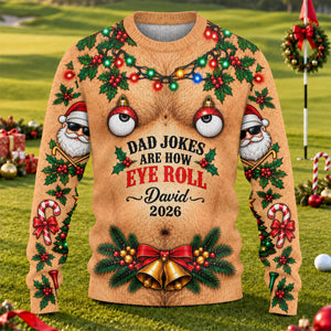 Dad Jokes Eye Roll Ugly Christmas Sweater, Christmas Gifts, Christmas Party Outfit