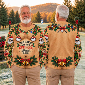 Dad Jokes Eye Roll Ugly Christmas Sweater, Christmas Gifts, Christmas Party Outfit