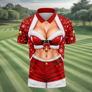 Santa Belt Bikini Abs Christmas Golf Shirt, Golf Gifts For Men, Mens Golf Apparel