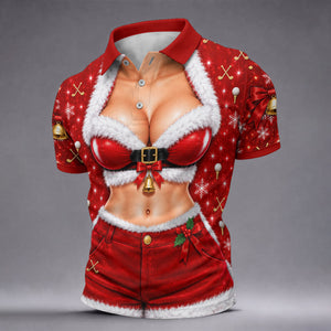 Santa Belt Bikini Abs Christmas Golf Shirt, Golf Gifts For Men, Mens Golf Apparel