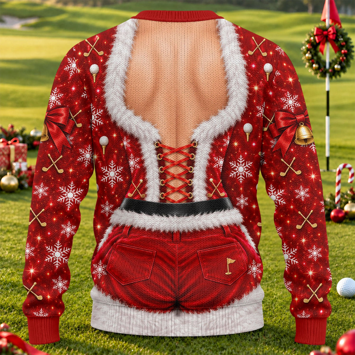 Santa Belt Bikini Ugly Christmas Sweater, Christmas Party Outfit, Golf Lover Gifts