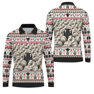 Black Sheep Fair Isle Christmas Golf Shirt, Mens Golf Polo, Mens Holiday Golf Shirts