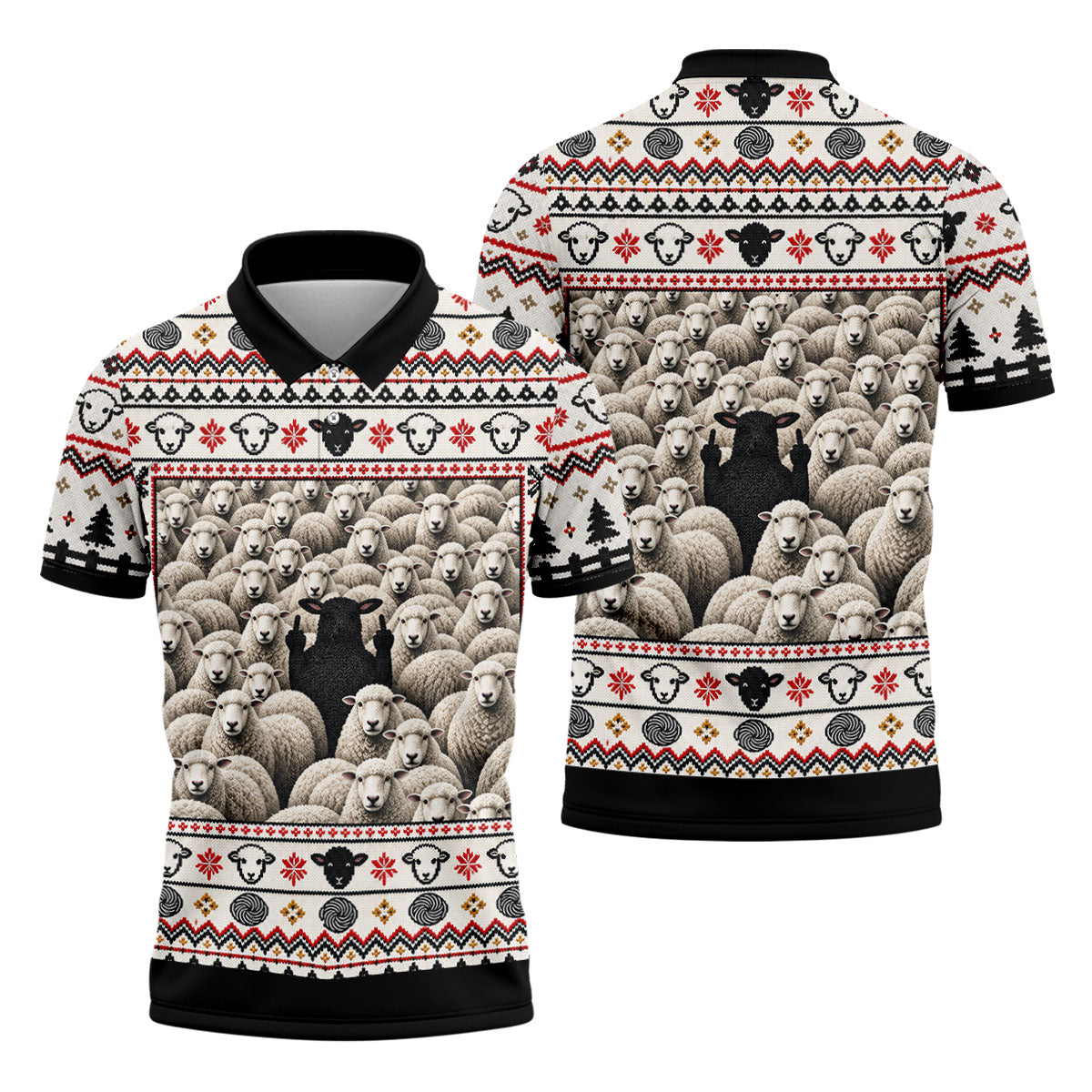 Black Sheep Fair Isle Christmas Golf Shirt, Mens Golf Polo, Mens Holiday Golf Shirts