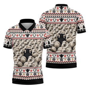 Black Sheep Fair Isle Christmas Golf Shirt, Mens Golf Polo, Mens Holiday Golf Shirts