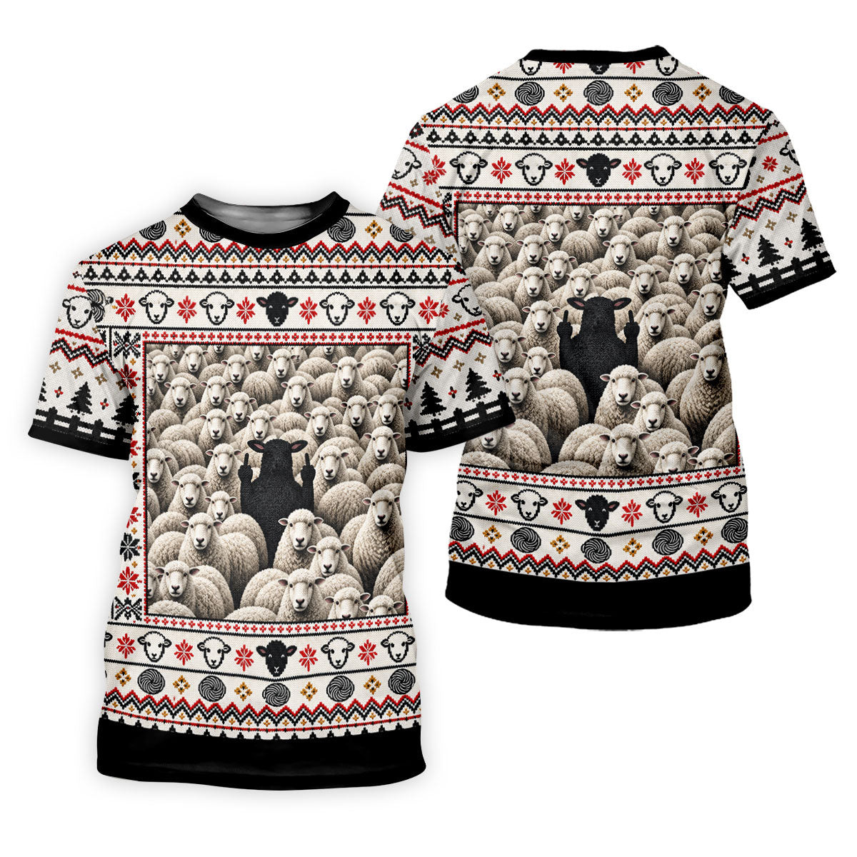 Black Sheep Fair Isle Christmas Golf Shirt, Mens Golf Polo, Mens Holiday Golf Shirts