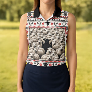 Black Sheep Fair Isle Christmas Golf Shirt, Ladies Golf Apparel, Golf Gifts For Women