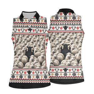 Black Sheep Fair Isle Christmas Golf Shirt, Ladies Golf Apparel, Golf Gifts For Women
