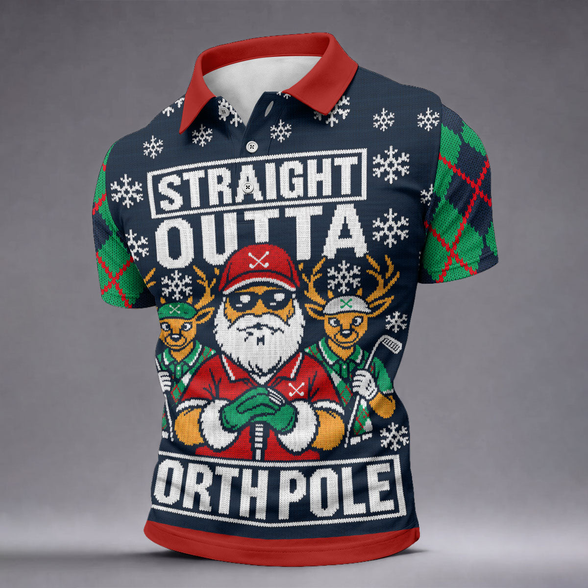 Straight Outta North Pole Christmas Golf Shirt, Mens Golf Apparel, Mens Golf Clothing
