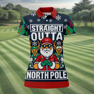 Straight Outta North Pole Christmas Golf Shirt, Womens Golf Tops, Ladies Golf Apparel