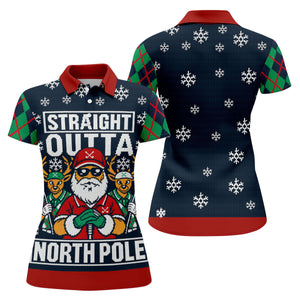 Straight Outta North Pole Christmas Golf Shirt, Womens Golf Tops, Ladies Golf Apparel