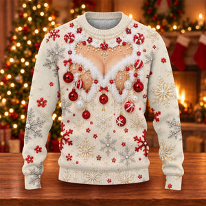 White Ornament Lace Ugly Christmas Sweater, Christmas Gifts, Holiday Party Sweater