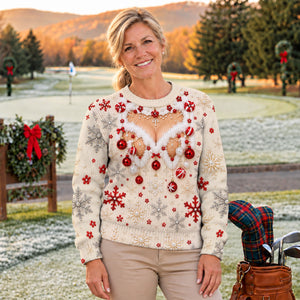 White Ornament Lace Ugly Christmas Sweater, Christmas Gifts, Holiday Party Sweater