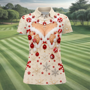 White Ornament Lace Christmas Golf Shirt, Golf Gifts For Women, Ladies Golf Apparel