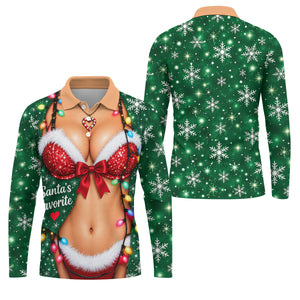 Santa's Favorite Bikini Christmas Golf Shirt, Golf Gifts For Men, Golf Polo For Men