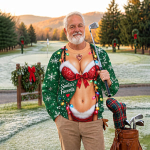Santa's Favorite Bikini Ugly Christmas Sweater, Christmas Gifts, Golf Lover Gifts