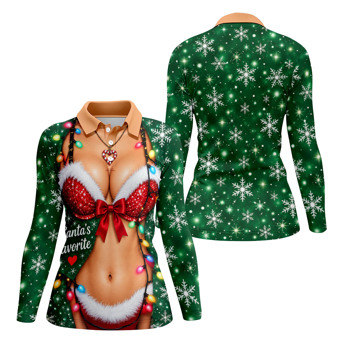 Santa's Favorite Bikini Christmas Golf Shirt, Ladies Golf Apparel, Ladies Golf Tops