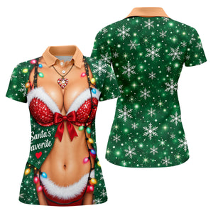 Santa's Favorite Bikini Christmas Golf Shirt, Ladies Golf Apparel, Ladies Golf Tops