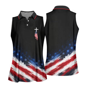 Veteran Cross USA Flag Golf Polo Shirt, Ladies Golf Shirts, Veterans Day Golf Shirt